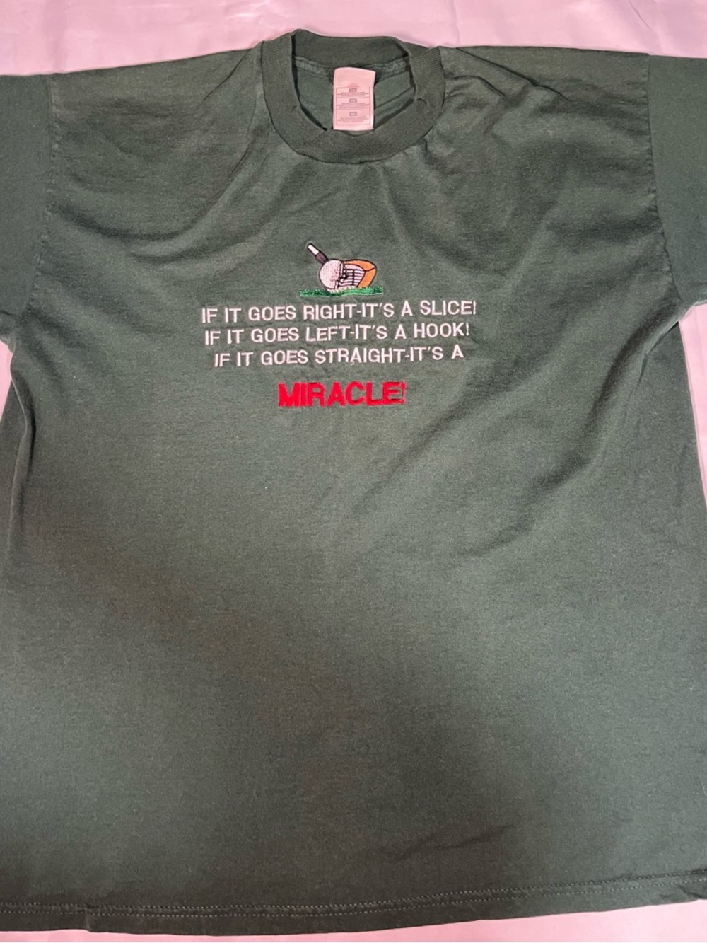 Vintage 90s Golf Miracle Funny Humor T-shirt Size XL Green Golfing